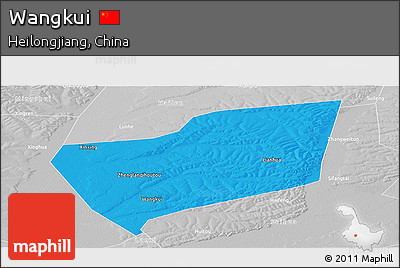 Political Panoramic Map of Wangkui, lighten, desaturated