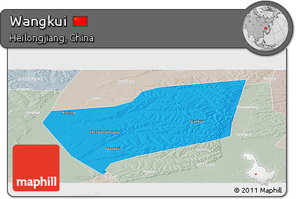 Political Panoramic Map of Wangkui, lighten, semi-desaturated