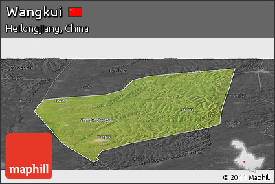 Satellite Panoramic Map of Wangkui, darken, desaturated