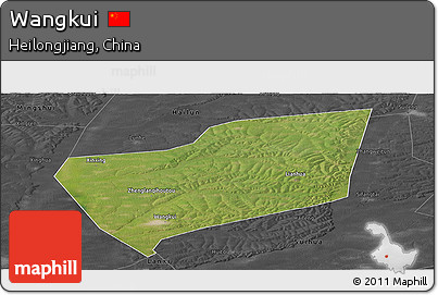Satellite Panoramic Map of Wangkui, darken, desaturated