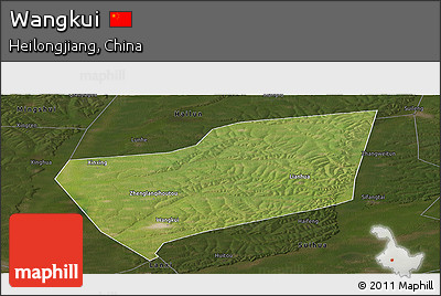Satellite Panoramic Map of Wangkui, darken
