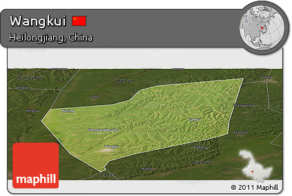 Satellite Panoramic Map of Wangkui, darken
