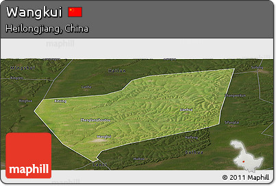 Satellite Panoramic Map of Wangkui, darken