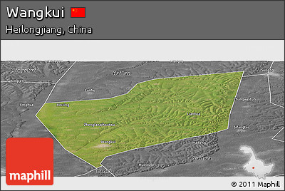 Satellite Panoramic Map of Wangkui, desaturated