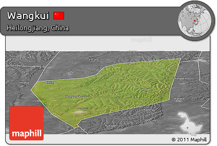 Satellite Panoramic Map of Wangkui, desaturated