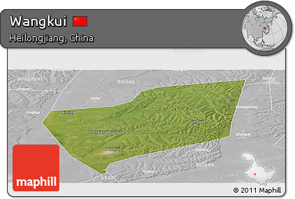 Satellite Panoramic Map of Wangkui, lighten, desaturated