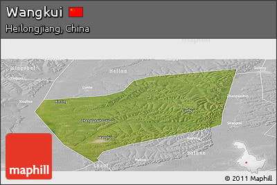 Satellite Panoramic Map of Wangkui, lighten, desaturated