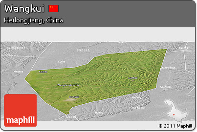 Satellite Panoramic Map of Wangkui, lighten, desaturated
