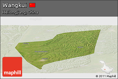Satellite Panoramic Map of Wangkui, lighten