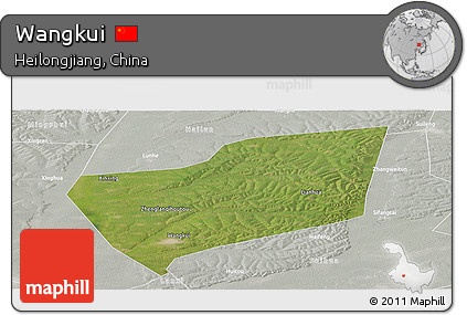 Satellite Panoramic Map of Wangkui, lighten, semi-desaturated
