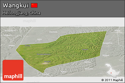 Satellite Panoramic Map of Wangkui, lighten, semi-desaturated