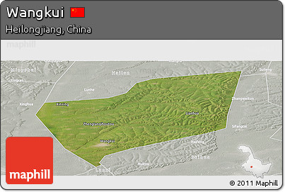 Satellite Panoramic Map of Wangkui, lighten, semi-desaturated