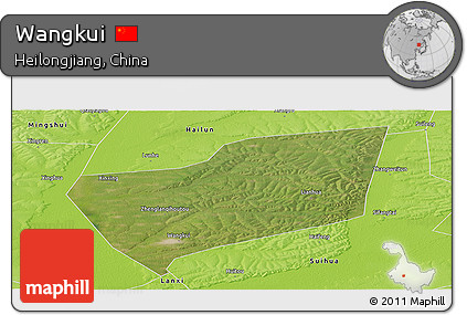 Satellite Panoramic Map of Wangkui, physical outside