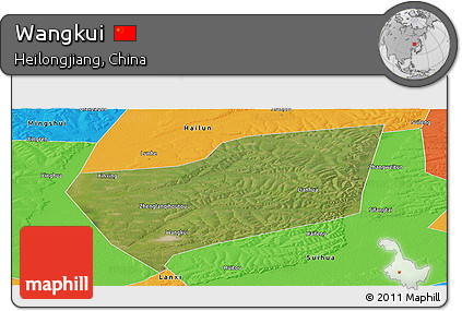 Satellite Panoramic Map of Wangkui, political outside
