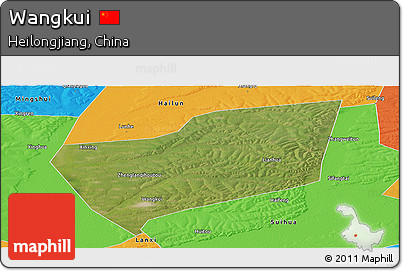 Satellite Panoramic Map of Wangkui, political outside