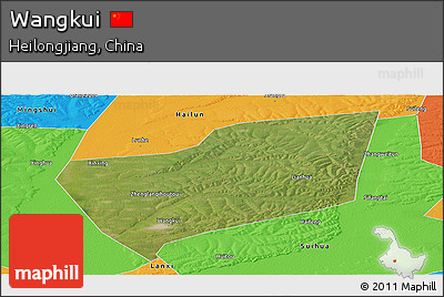 Satellite Panoramic Map of Wangkui, political outside