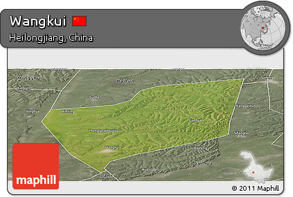 Satellite Panoramic Map of Wangkui, semi-desaturated