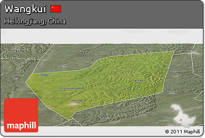 Satellite Panoramic Map of Wangkui, semi-desaturated