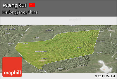 Satellite Panoramic Map of Wangkui, semi-desaturated