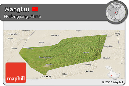 Satellite Panoramic Map of Wangkui, shaded relief outside