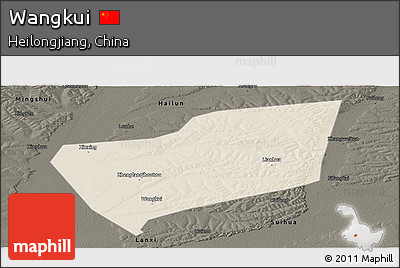 Shaded Relief Panoramic Map of Wangkui, darken