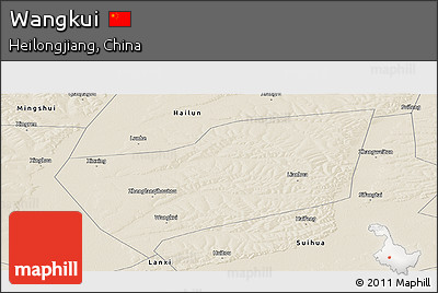 Shaded Relief Panoramic Map of Wangkui