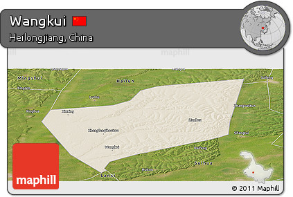 Shaded Relief Panoramic Map of Wangkui, satellite outside