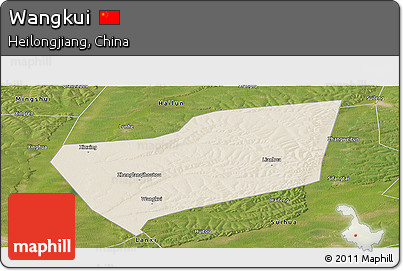 Shaded Relief Panoramic Map of Wangkui, satellite outside