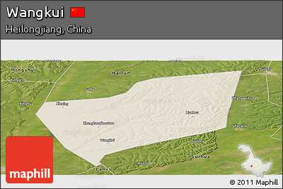 Shaded Relief Panoramic Map of Wangkui, satellite outside