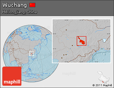 Gray Location Map of Wuchang, hill shading