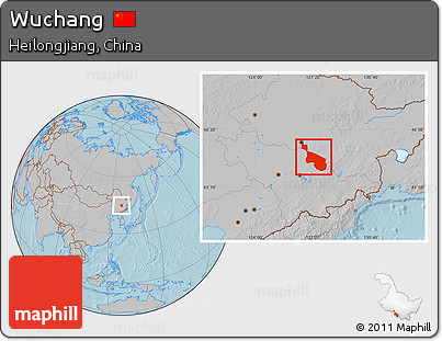 Gray Location Map of Wuchang, hill shading