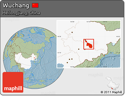 Savanna Style Location Map of Wuchang, highlighted country, hill shading