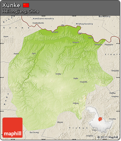 Physical Map of Xunke, shaded relief outside