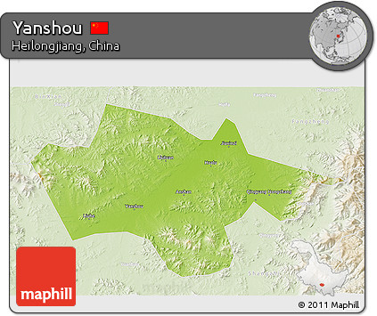 Physical 3D Map of Yanshou, lighten