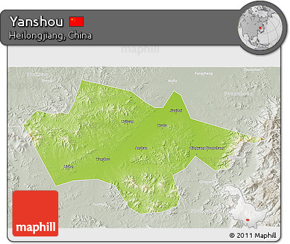 Physical 3D Map of Yanshou, lighten, semi-desaturated