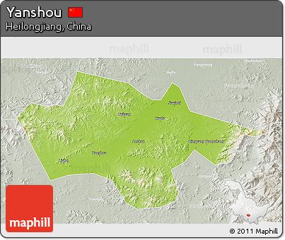 Physical 3D Map of Yanshou, lighten, semi-desaturated