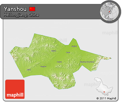 Physical 3D Map of Yanshou, single color outside