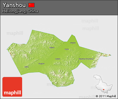 Physical 3D Map of Yanshou, single color outside
