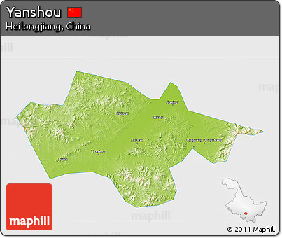 Physical 3D Map of Yanshou, single color outside
