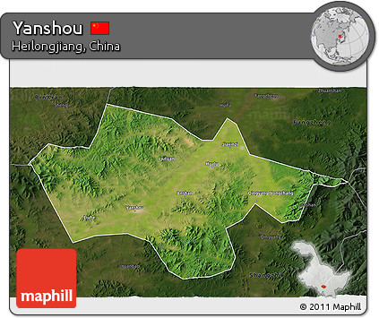 Satellite 3D Map of Yanshou, darken
