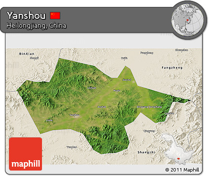 Satellite 3D Map of Yanshou, shaded relief outside