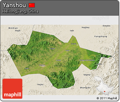 Satellite 3D Map of Yanshou, shaded relief outside