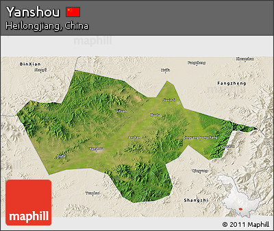 Satellite 3D Map of Yanshou, shaded relief outside