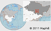 Gray Location Map of Yanshou, highlighted country, highlighted parent region, hill shading