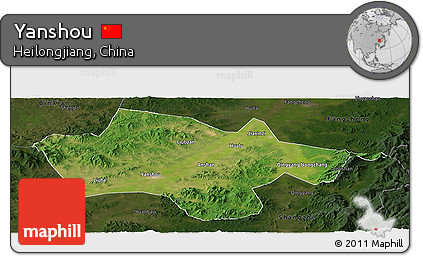 Satellite Panoramic Map of Yanshou, darken
