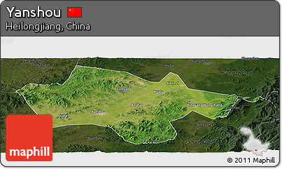 Satellite Panoramic Map of Yanshou, darken