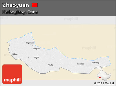 Classic Style 3D Map of Zhaoyuan, single color outside