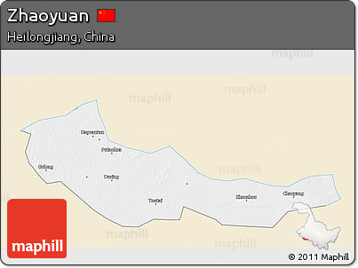 Classic Style 3D Map of Zhaoyuan, single color outside