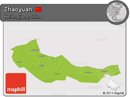 Physical 3D Map of Zhaoyuan, cropped outside