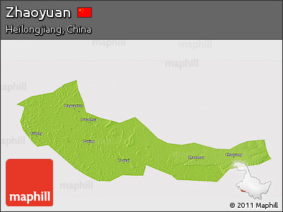 Physical 3D Map of Zhaoyuan, cropped outside